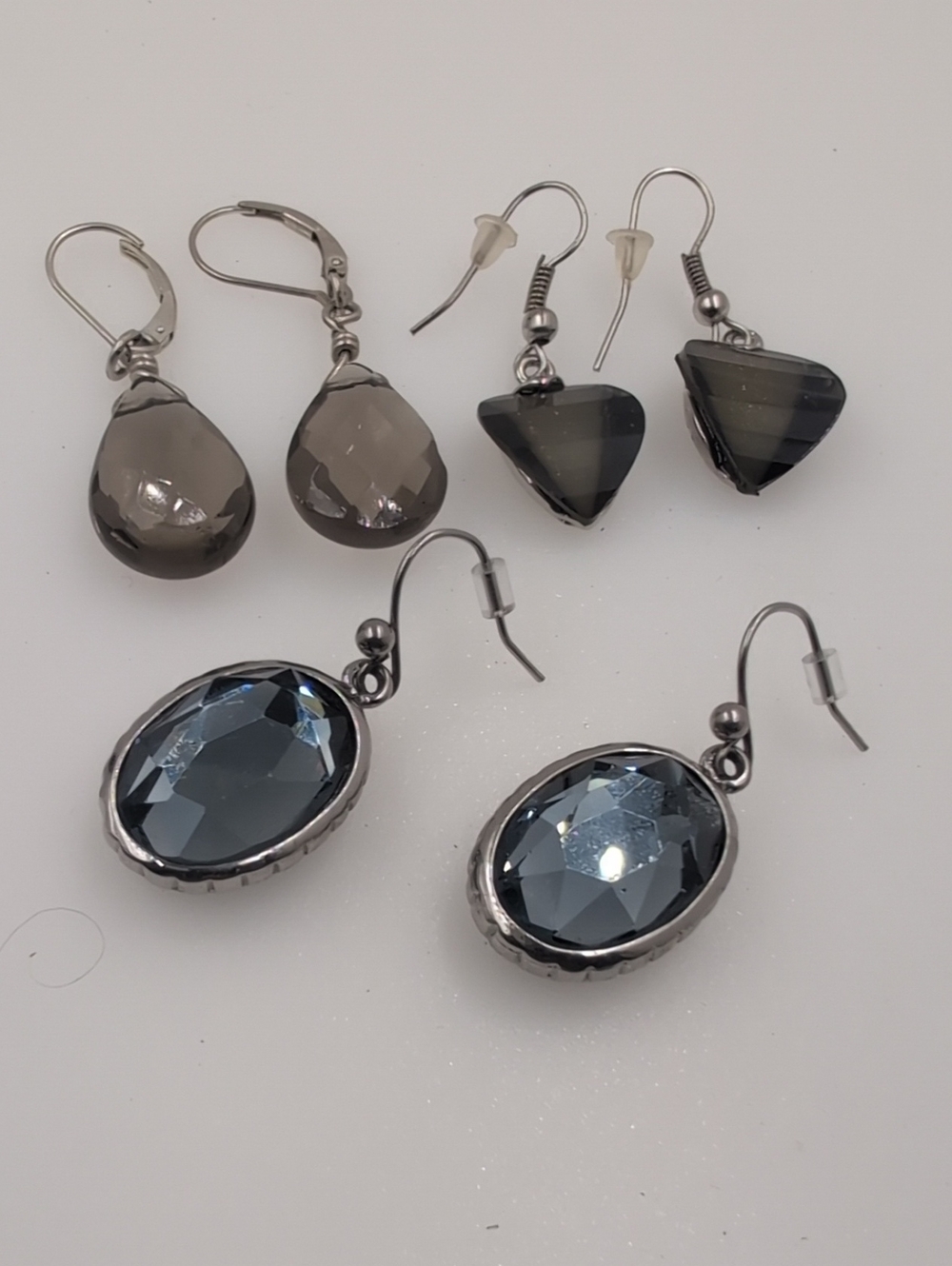 Boutique Silver Tone Smoky Crystal Earring Lot (EB12) - Set of 3